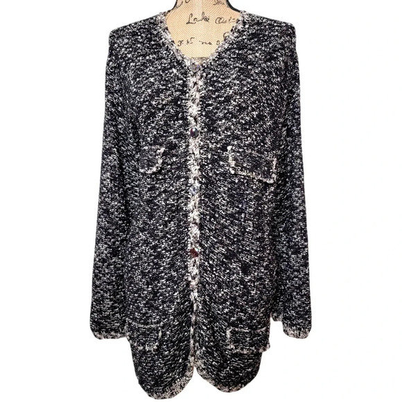 SIGRID OLSEN Women's Plus Oversized Cotton Blend Crochet Cardigan Size 1X Black - Picture 1 of 16